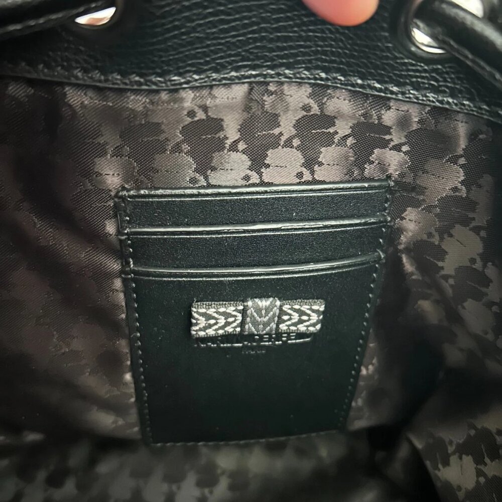 Karl Lagerfeld Paris Black Bucket Bag Floral Embossed Drawstring Shoulder 9X9" - Picture 7 of 8